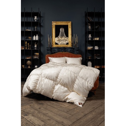 Одеяло пуховое "СИЛЬФИДА" в шелковом жакарде теплое 160x220, ручная работа GERMAN GRASS