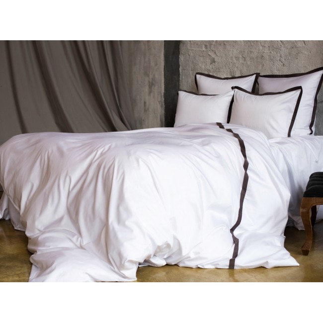 Постельное белье "НОБИЛИС" белый с серой отделкой Евро 200x220, GERMAN GRASS