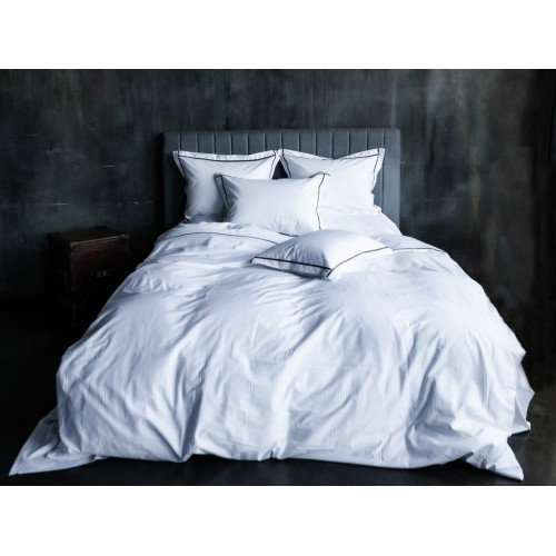 Постельное белье "НОБИЛИС" белый с серой узкой отделкой Евро 200x200, GERMAN GRASS