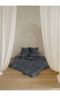 Постельное белье тенсель "БРИЛЛИАНТ" серый Семейный простыня на резинке, GERMAN GRASS