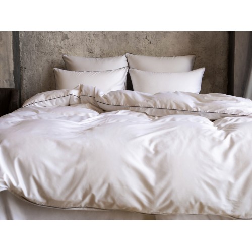 Постельное белье "НОБИЛИС" белый с серым кантом Семейный, GERMAN GRASS