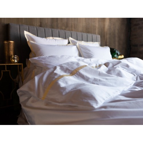 Постельное белье "НОБИЛИС" белый с медовой отделкой Евро 200x200, GERMAN GRASS