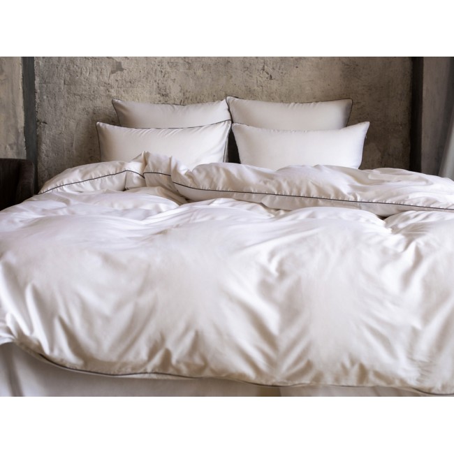 Постельное белье "НОБИЛИС" белый с серым кантом Семейный, GERMAN GRASS